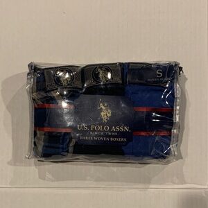 🔰BOGO🆓🔰 NWT US. Polo Assn. Men's Blue Woven Boxers 3 Pack sz Small